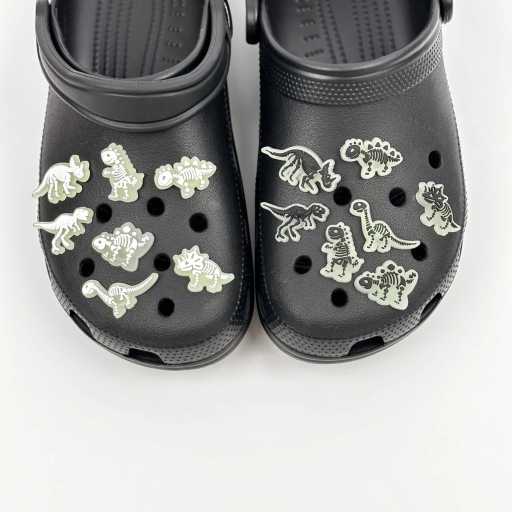 14pcs Luminous Dinosaur Skeleton Pattern Shoe Charms For Hole Shoes