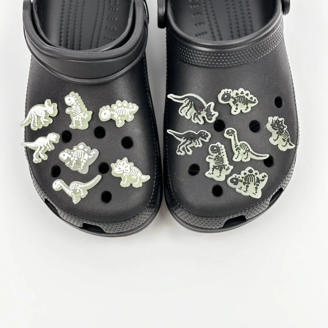 14pcs Luminous Dinosaur Skeleton Pattern Shoe Charms For Hole Shoes