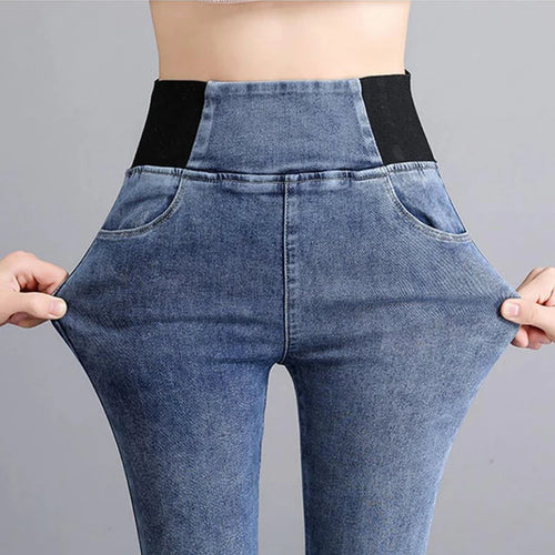 Oversize 26-38 Black Skinny Pencil Jeans Women High Waist Slim Denim