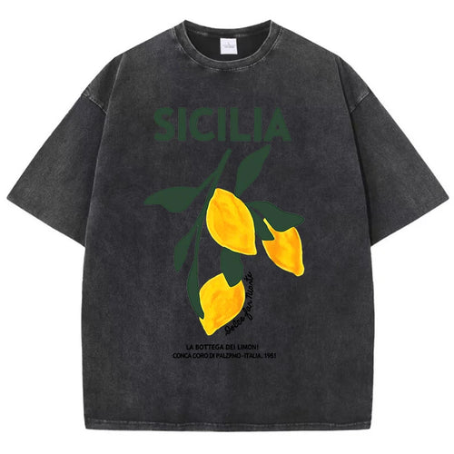 Amalfi Coast Italia Lemon Fruit Design Women Washed T-Shirts Y2K