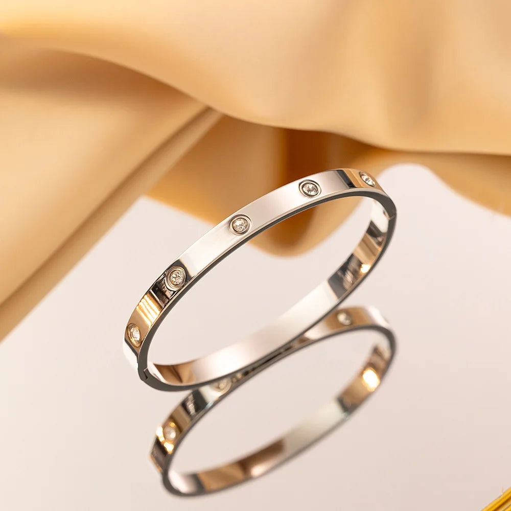 Fashion Round Cubic Zirconia Bracelets For Women Men Gold Silver Color