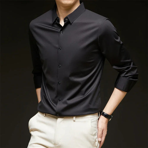 New Men's Business Casual Long Sleeved Solid Color Shirt Wrinkle