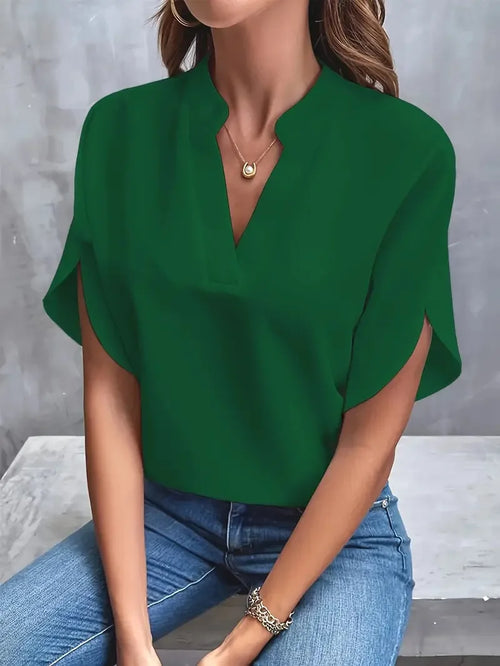 Summer Elegant Women's Blouse New V-neck Short Sleeve Solid Color
