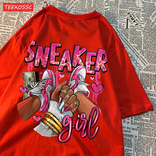 Casual Cotton Womens T-Shirts Expensive Pink Sneaker Girl Prints Short
