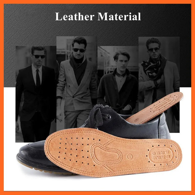 1 Pair Cowhide Insoles For Shoes Men Comfortable Deodorant Casual