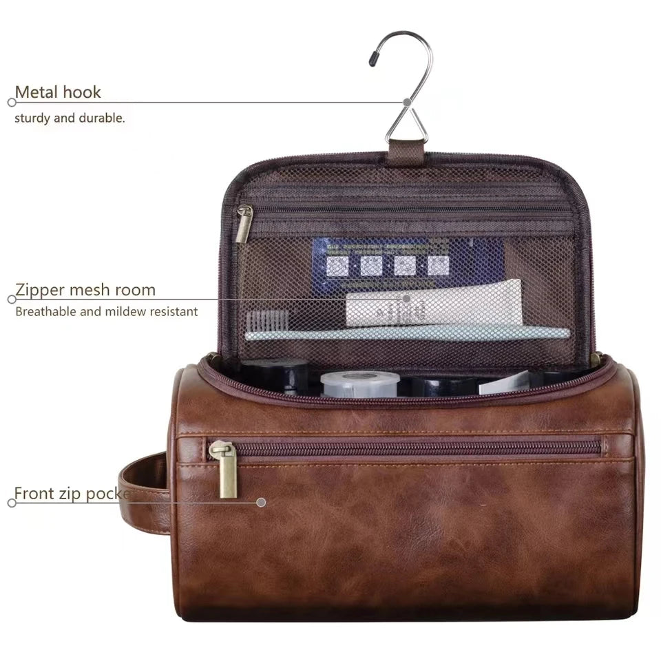 Leather Toiletry Bag for Men Women Dopp Kit Mens Hanging Toiletry Bag