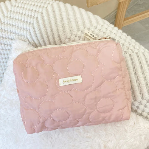 Quilted Cotton Ladies Travel Storage Bag Retro Cherry Women's Cosmetic