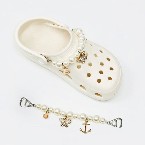 2 Pieces Sparkling Faux Pearl Decoration Chain Suitable For Crocs Bogg