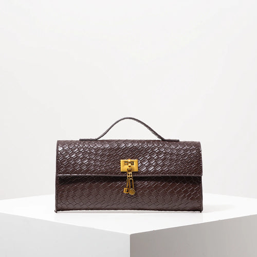 Retro Artificial Leather Woven Baguette, Flip Women's Clutch, Elegant