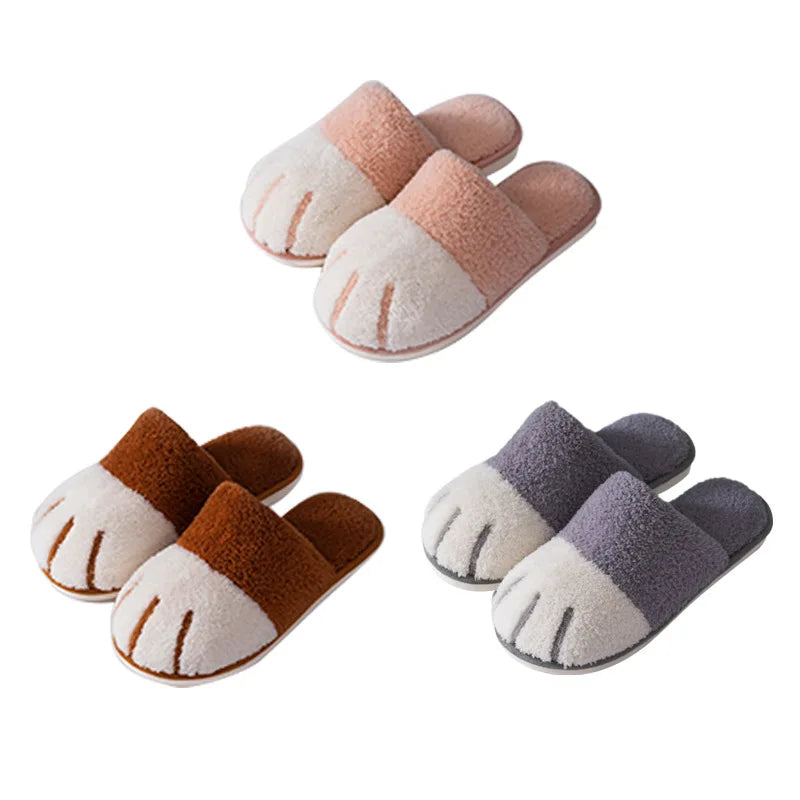 Comwarm Winter Warm Plush Slippers Cute Cat Paw Designer House Women