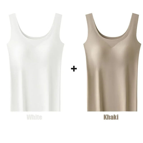 2PCS/Lot Silk Seamless Tank Top with Fixed Chest Pad Women's Camisole