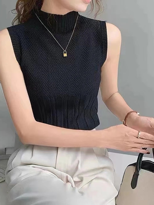 HELIAR Women Summer Casual Knitted Tank Tops Solid Sleeveless Half