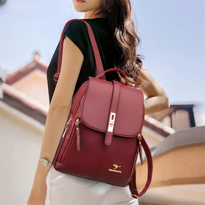 Luxury Women Leather Backpacks for Girls Sac A Dos Casual Daypack