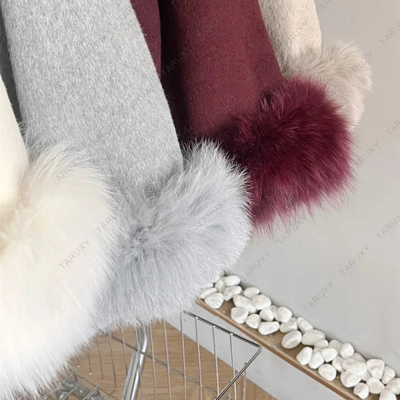 TARUXY Fox Fur Woolen Coats Women's Short Coat Office Lady Removable