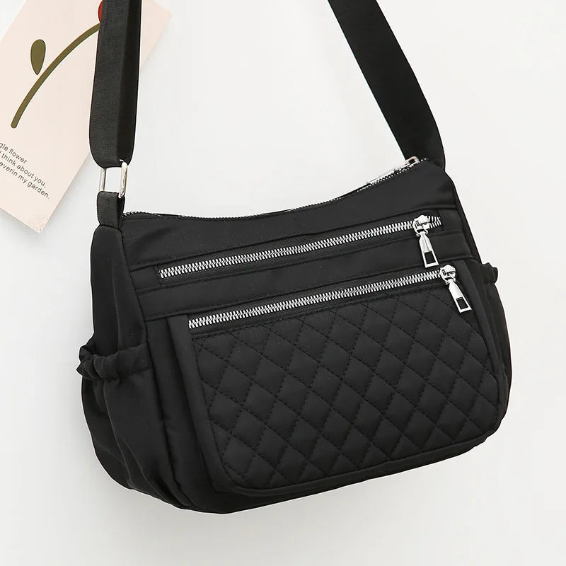 Yogodlns Women Nylon Shoulder Bag Waterproof Multi-pocket Zipper Bag