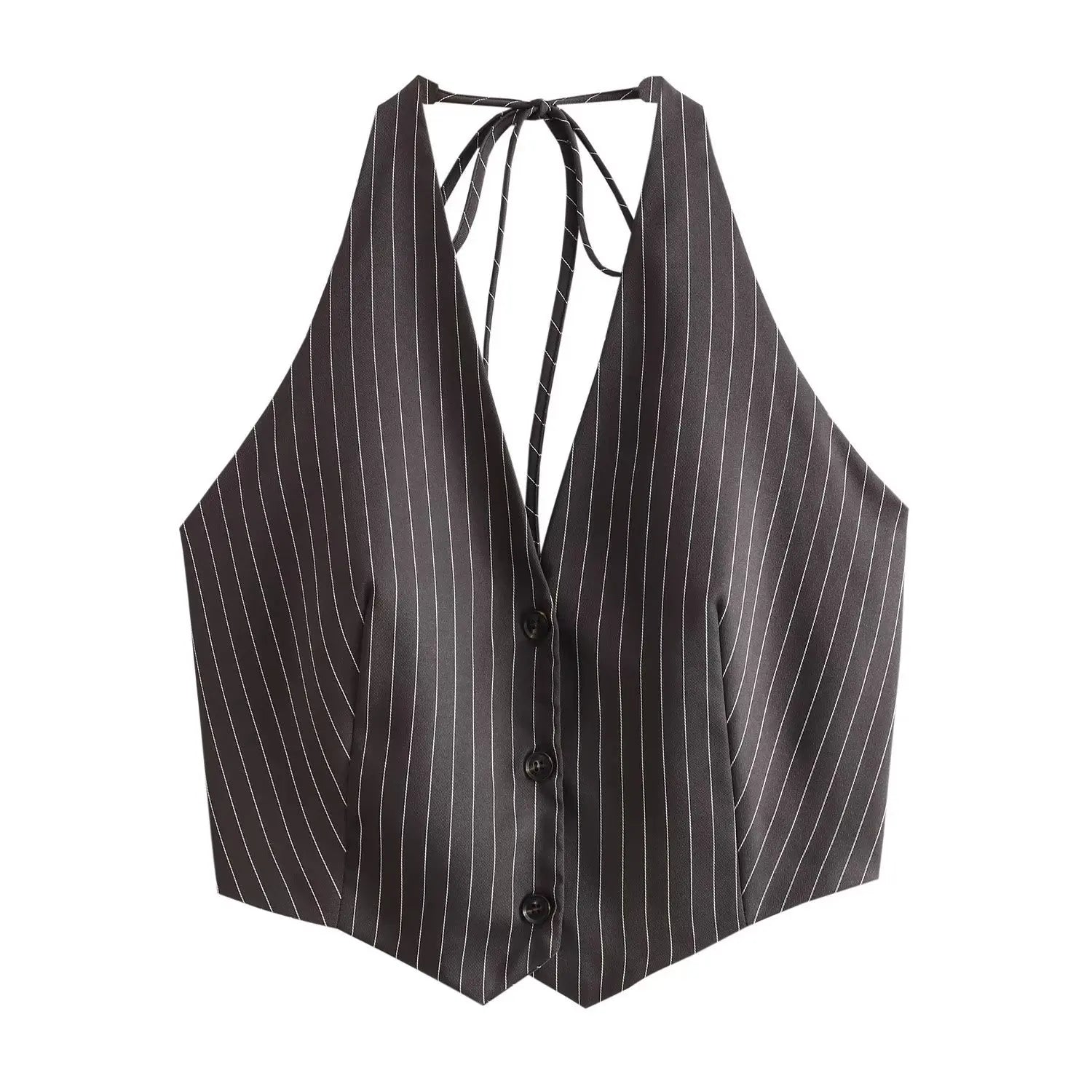 New Women Sexy Backless Bow Tied Striped Print Short Blouse Female