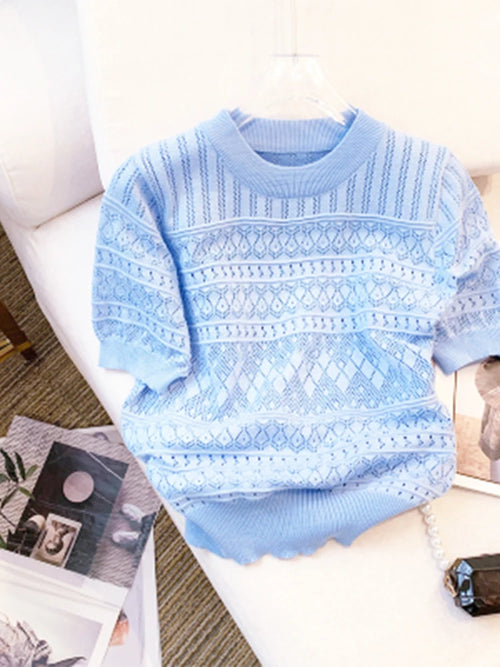 2026 New  Summer Thin Hollow Out Crew Neck Pullover Sweater Versatile