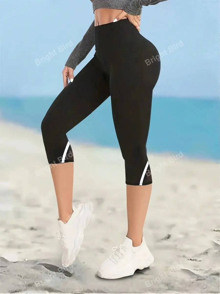 Mesh High Waist Yoga Pants Capri Leggings For Women, Tummy Control