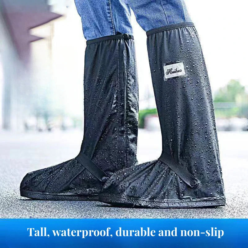 Rain Boot Shoe Cover Black Waterproof with Reflector High Top Clear