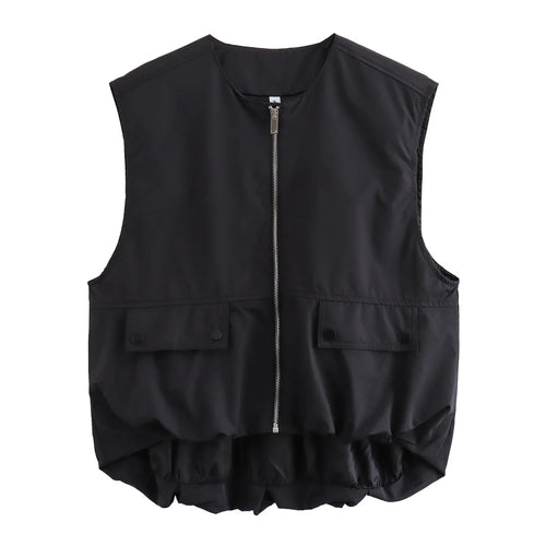 MUJER Ruched Sleeveless Vest Women Zip Loose Summer Vests for Women