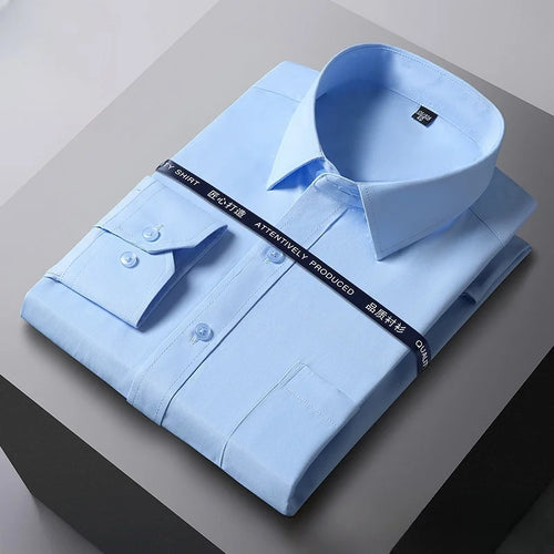 Men Formal Shirt Long Sleeve Office Solid Color Anti-Wrinkle Fashion