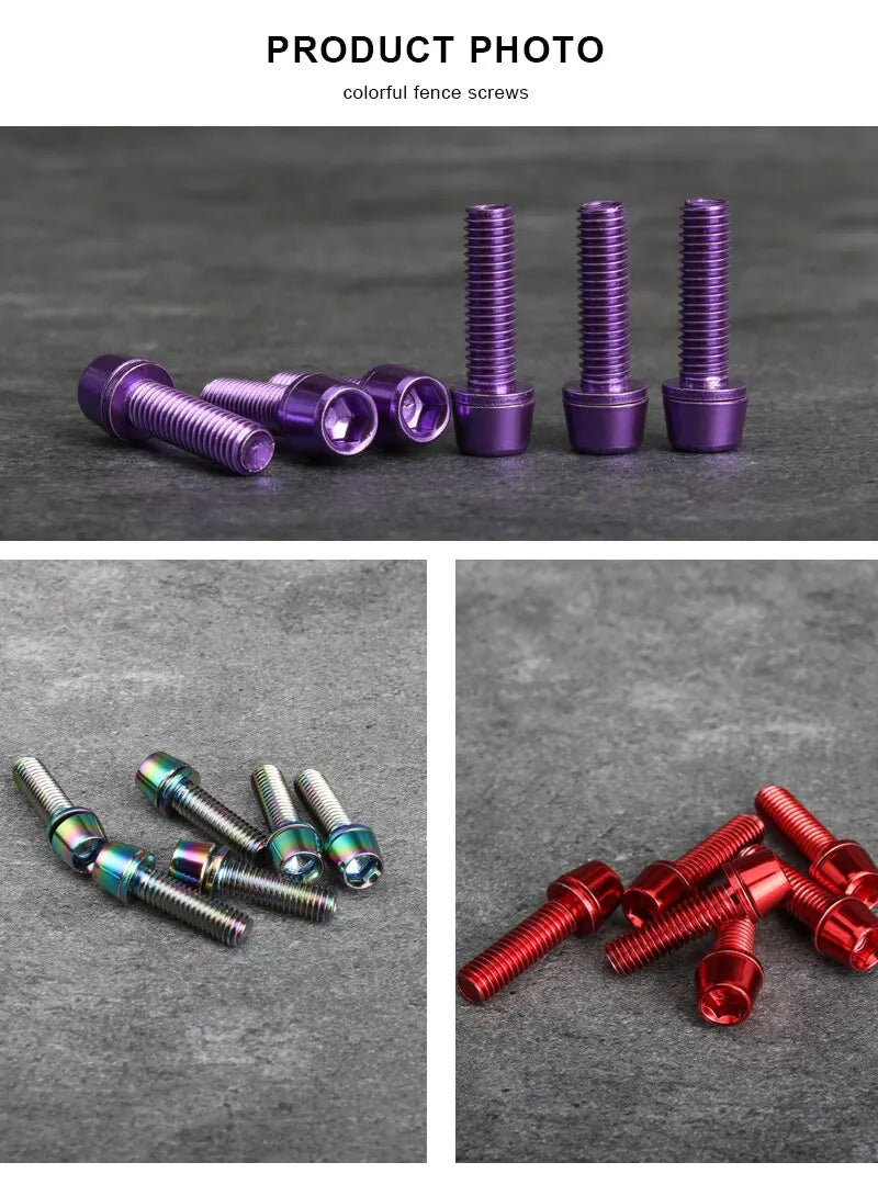Bicycle Handlebar Screws M5 18MM 6 PCS/SET Titanium Plated Colorful