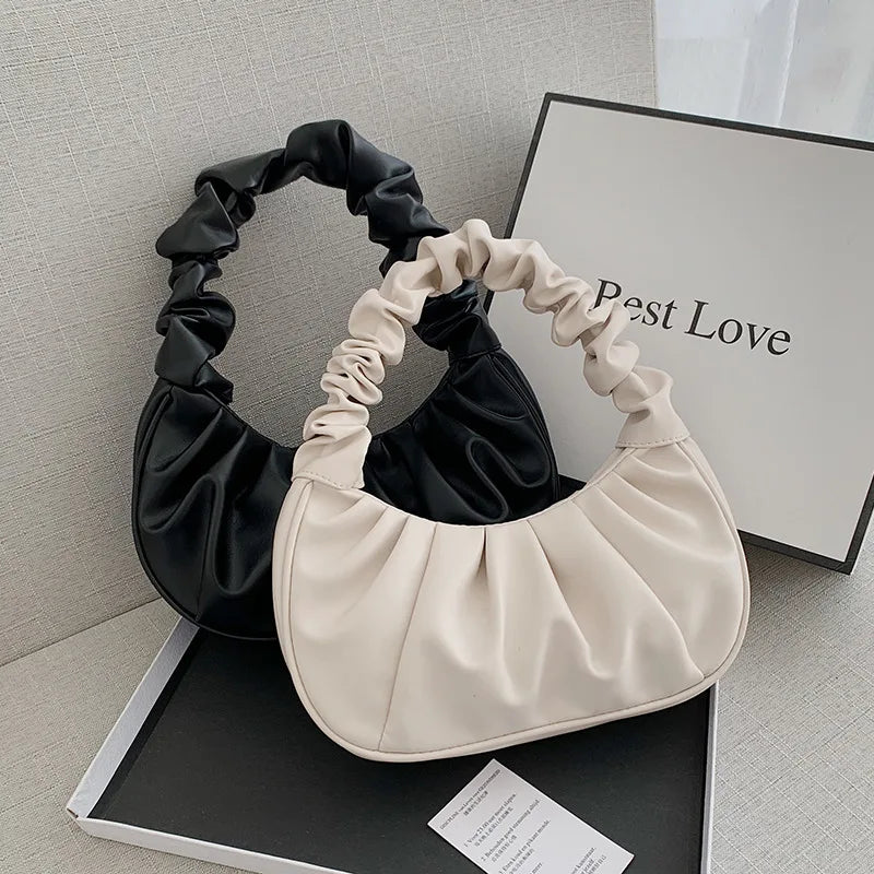 Fashion Pleated Handlebags for Women PU Cloud Bags Leisure Armpit Bag