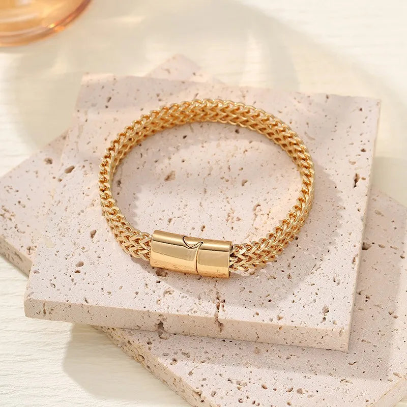 Mens Fashion Hip-hop Double-layer Braided Keel Stainless Steel