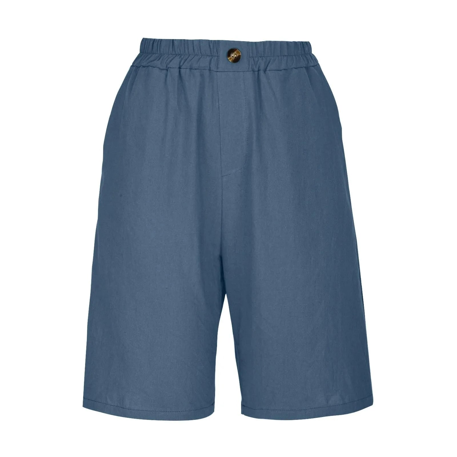 Cotton Linen Shorts Women Summer New Solid Vintage Elastic Waist Wide