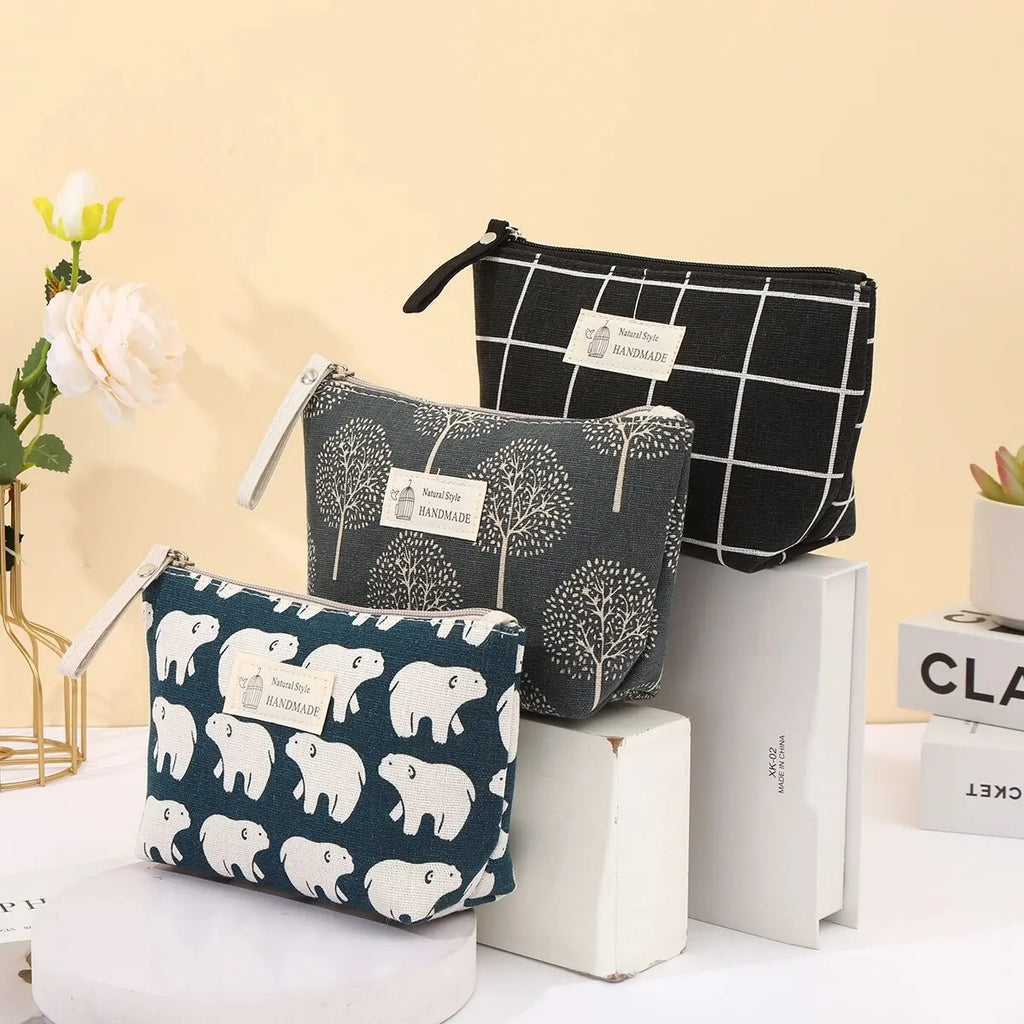 New Canvas Cosmetic Bags Zipper Opening Key Card Holder Cartoon