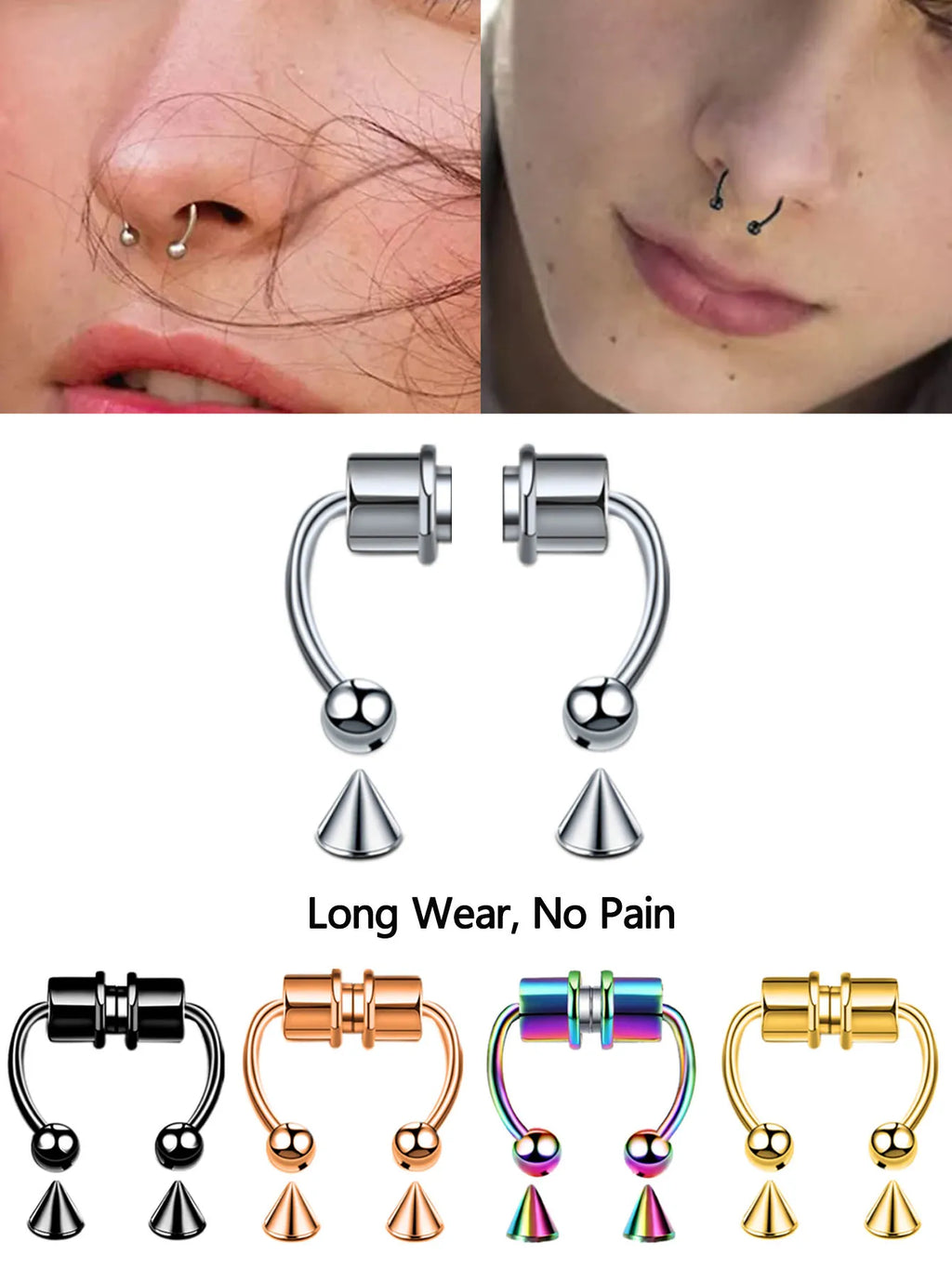 2Pcs or 5Pcs Magnet Nose Ring Stainless Steel Horseshoe Ring Nose Clip