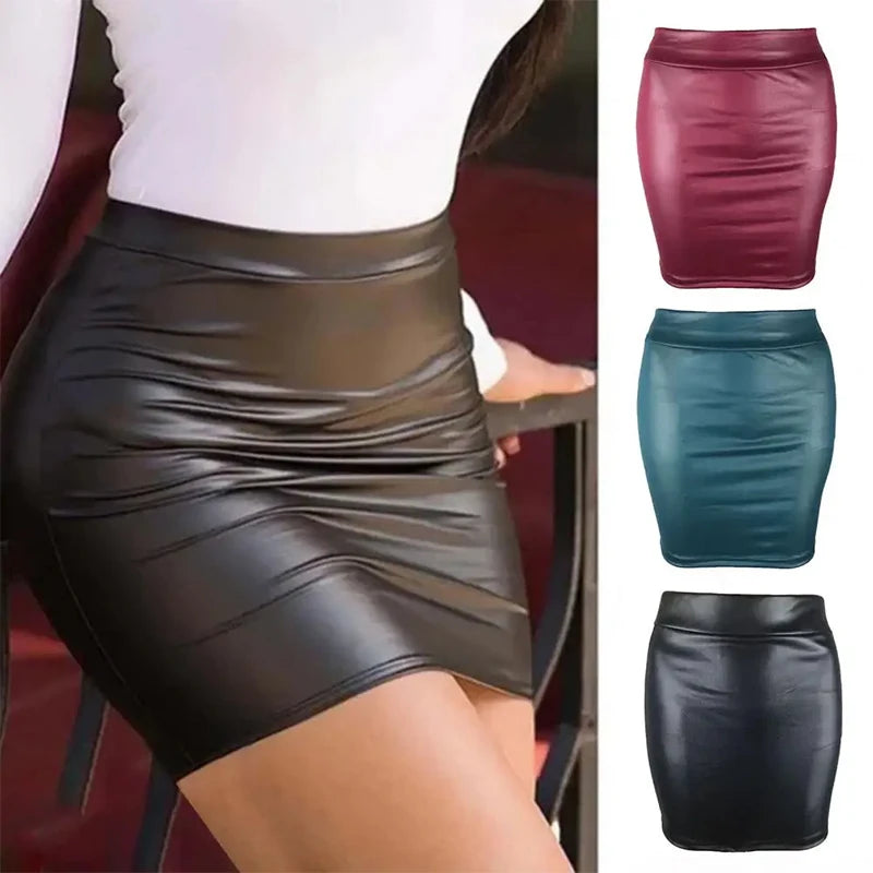 High-waist Tight Hip-hugging Skirt, Sexy Imitation Leather Hottie