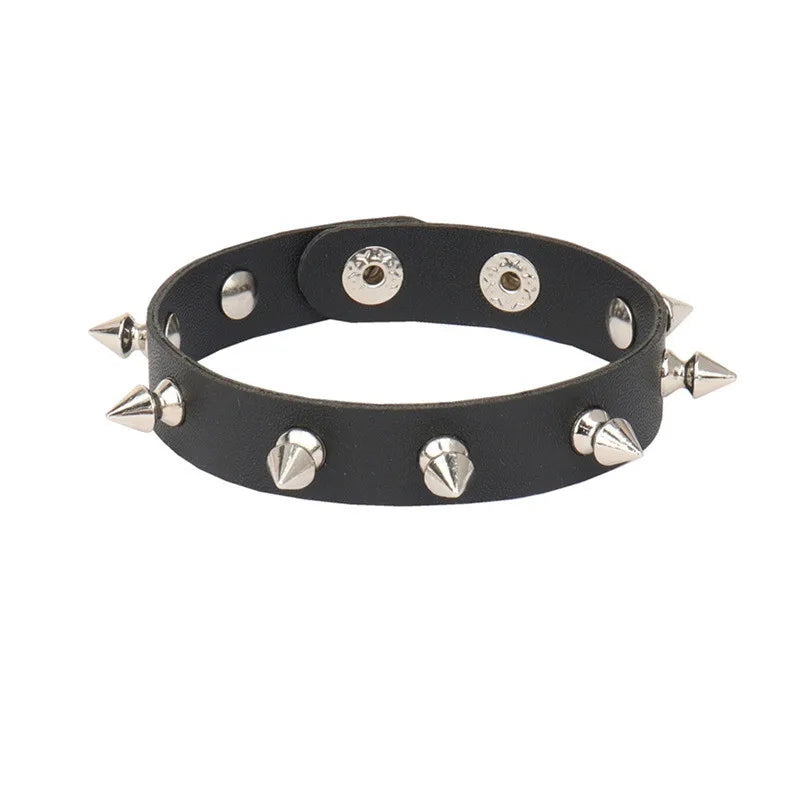 2024 Pu Leather Studded Bracelet Choker Punk Spike Rivets Cuff Black