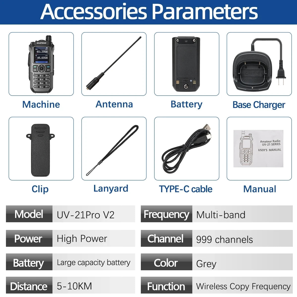 Baofeng UV 21 Pro Wireless Copy Frequency Walkie Talkie Long Range