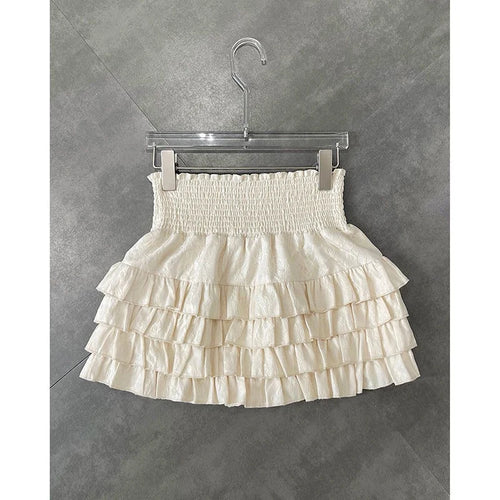 Streetwear Y2k Ruffles Mini Skirts Women Sweet Kawaii High Waist Lace