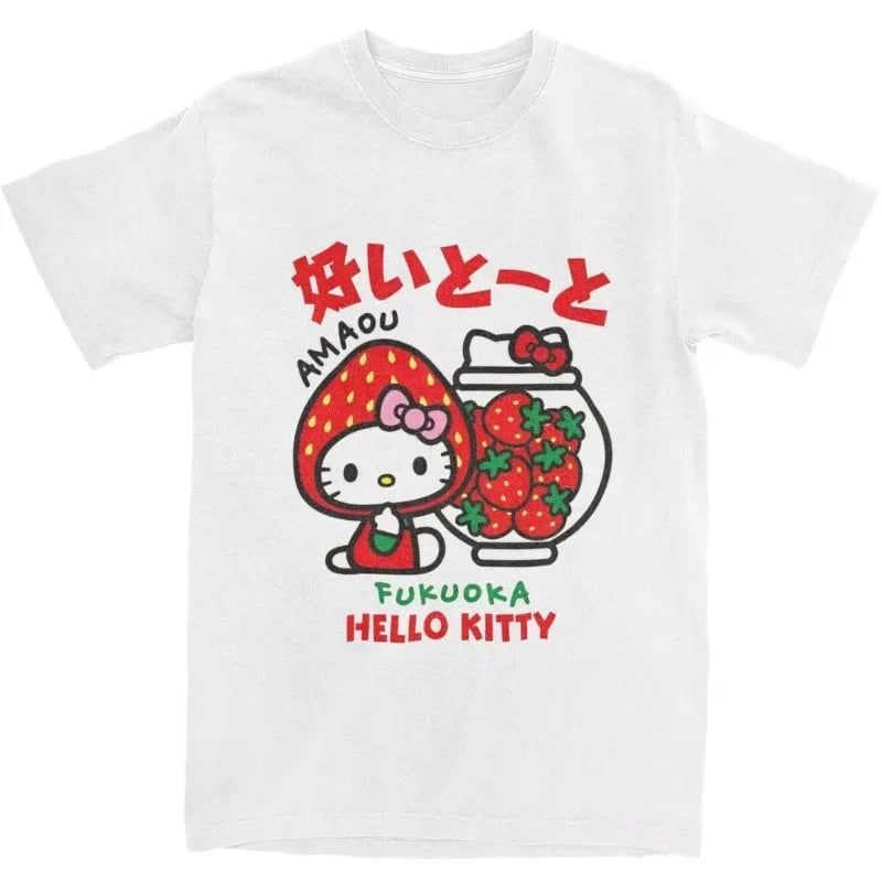 Hello Kitty Strawberry T-shirt Hippie Beach T-shirt Retro Casual Tops