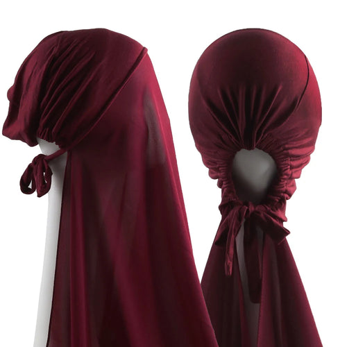 Muslim Instant Hijab Women Bonnet with Chiffon Shawl Head Scarf Cap