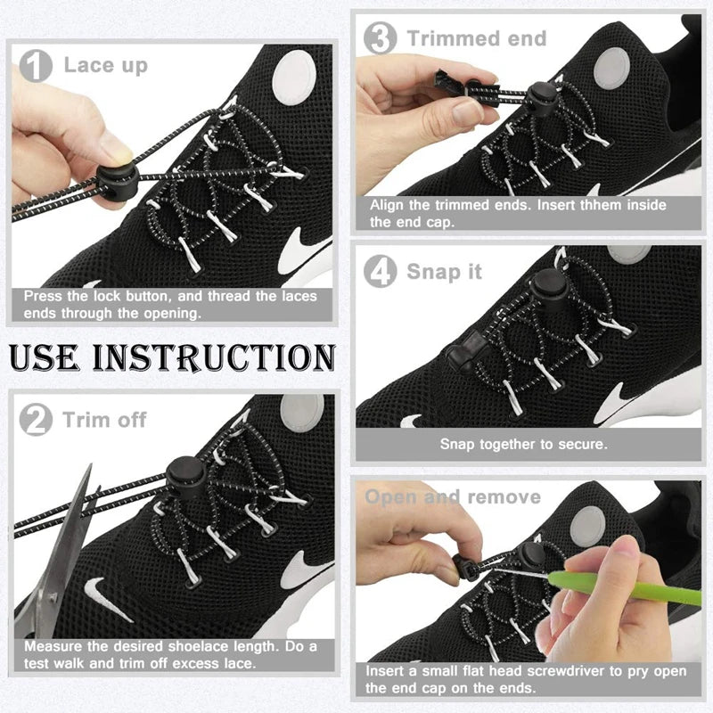 1Pair Shoelaces for Sneaker Elastic No Tie Shoe Laces Stretching Lock