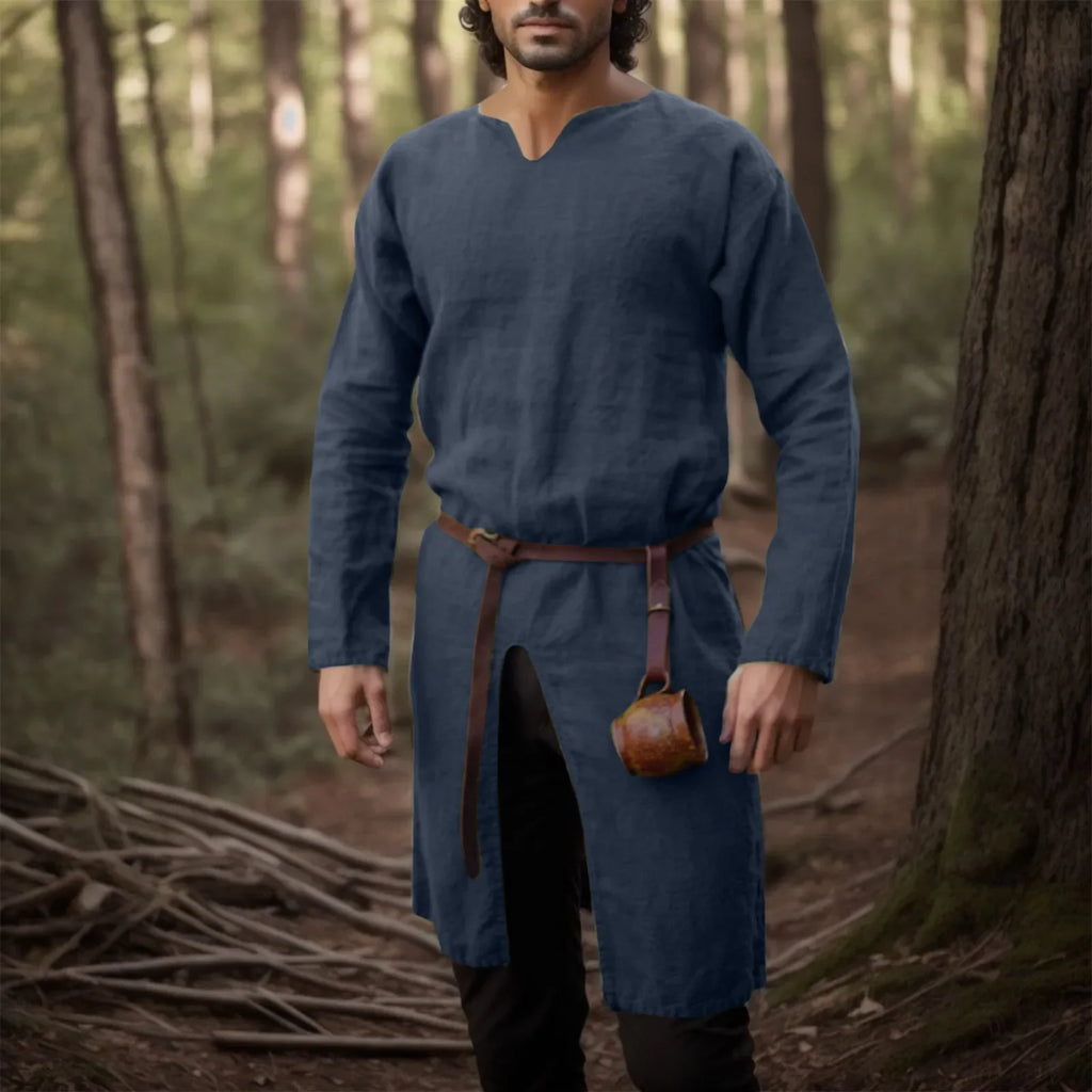 Medieval Renaissance Retro Linen Shirt Tops Tunic Male Long Robes