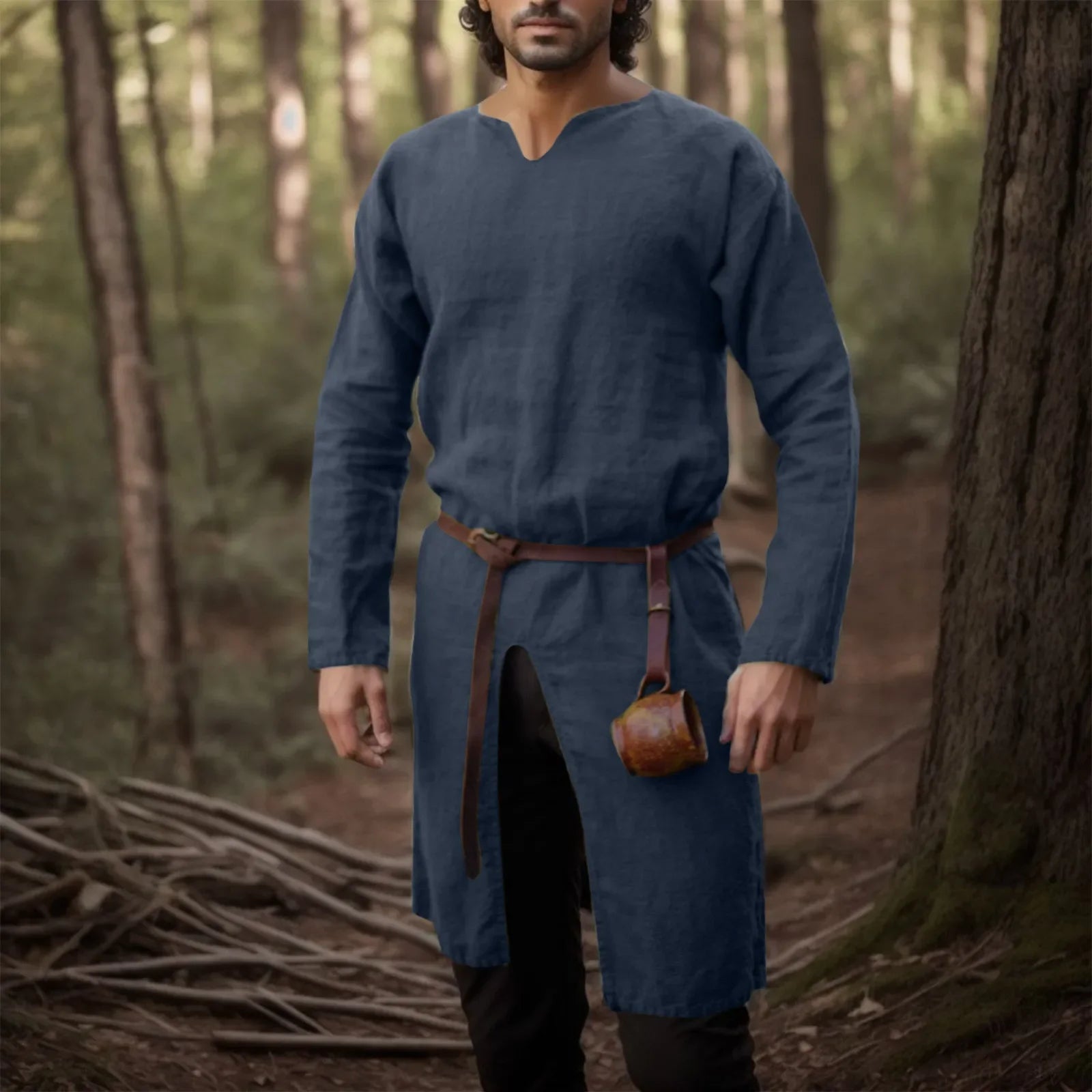 Medieval Renaissance Retro Linen Shirt Tops Tunic Male Long Robes