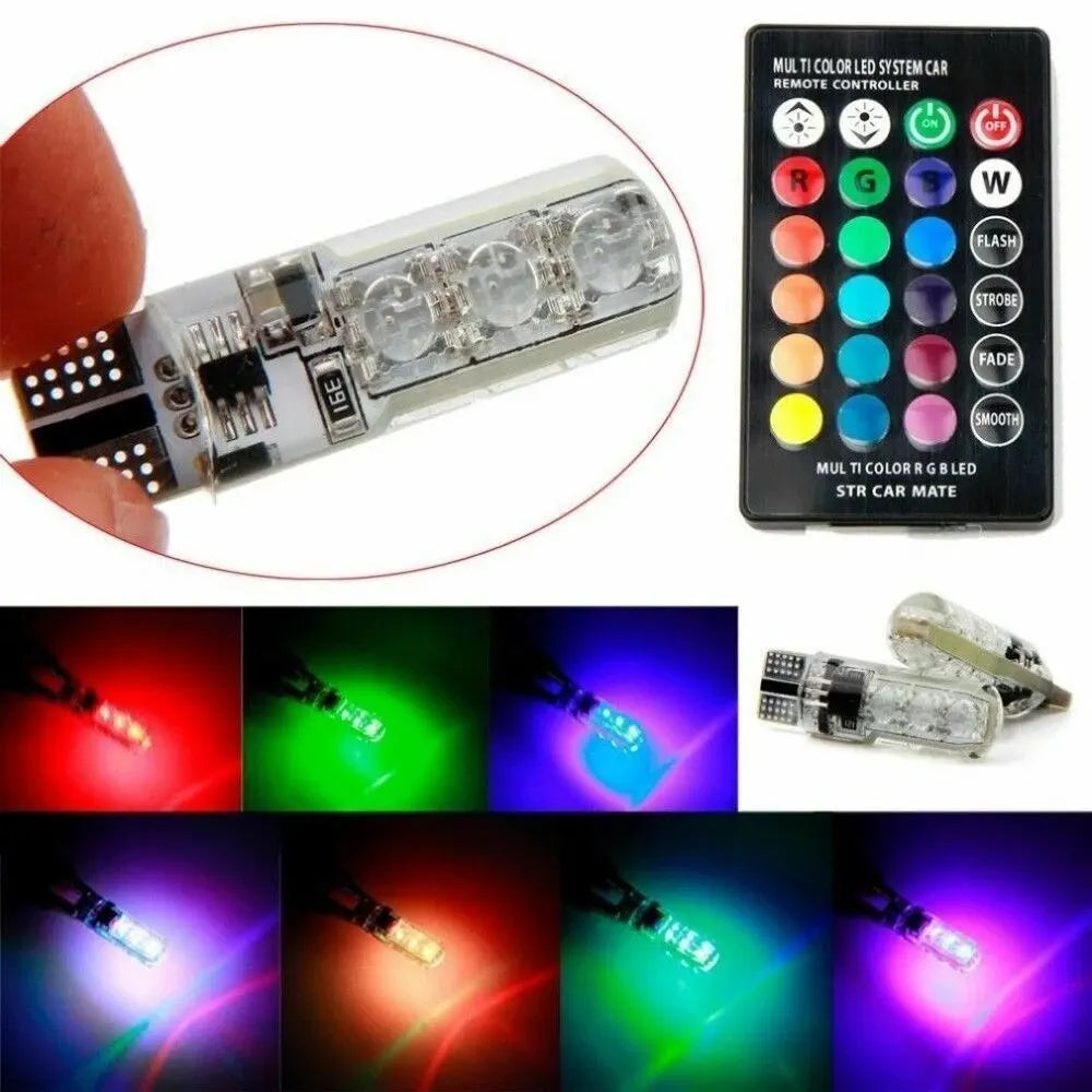 1SET T10 W5w RGB LED Bulb 12SMD 5050 CANbus 194 168 Car With Remote