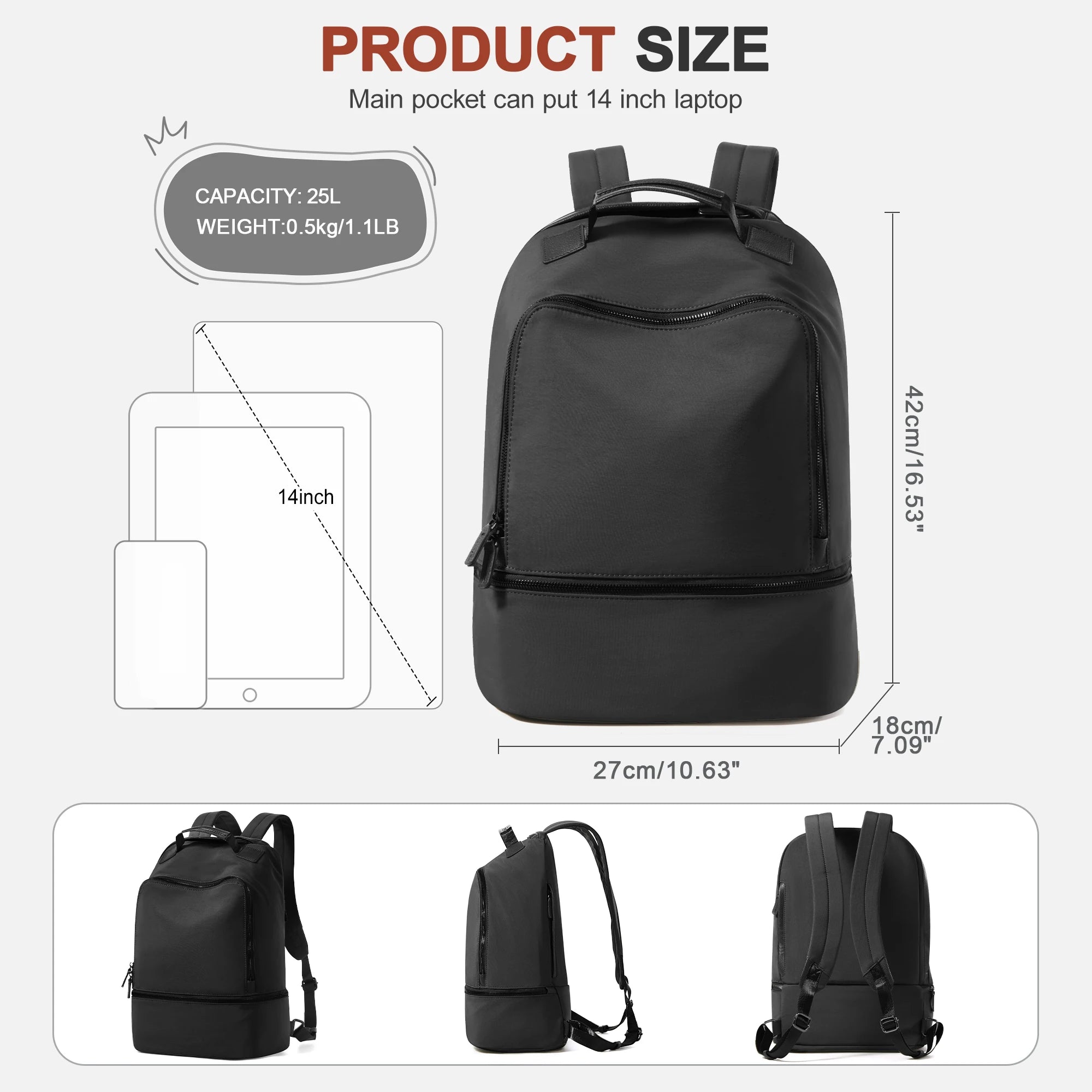 Women Backpack adult female backpack with Shoes Compartment Travel