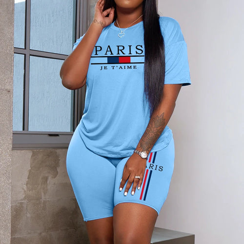 2025 Womens Outfits Fashion Casual Printing Short Sleeve+Shorts Suit
