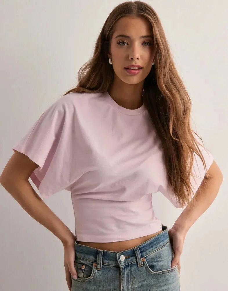 Spring Summer New Crop Tops Fashion Women Half Sleeve O-Neck Oversized
