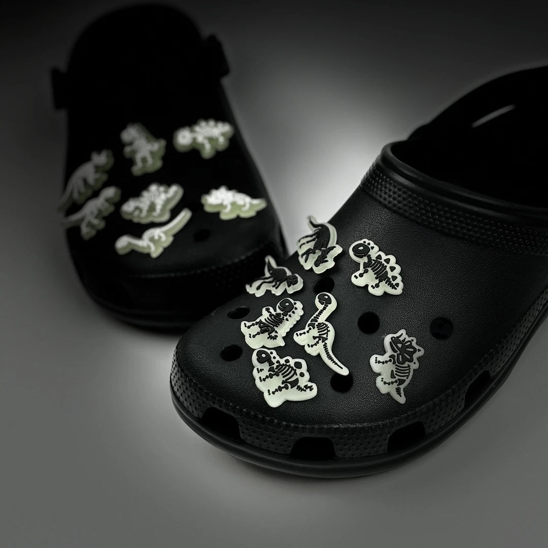 14pcs Luminous Dinosaur Skeleton Pattern Shoe Charms For Hole Shoes