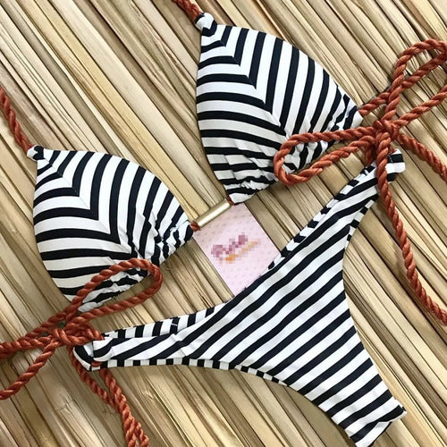 RUOTONGSEPT 2022 Striped Bikini Set Knotted Swimsuit Women Biquinis