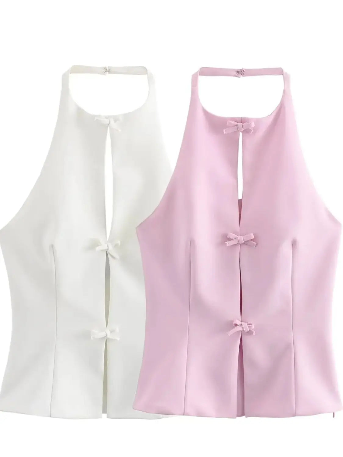 XNWMNZ Women's Fashion 2024 Bows halter Neck Top Women High Street