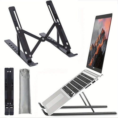 Adjustable Aluminum Laptop Stand - 6-Level Height, Foldable & Portable