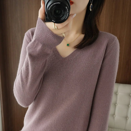 New Cashmere Women's V-neck Pullover Lace Neck Hollow Out Design