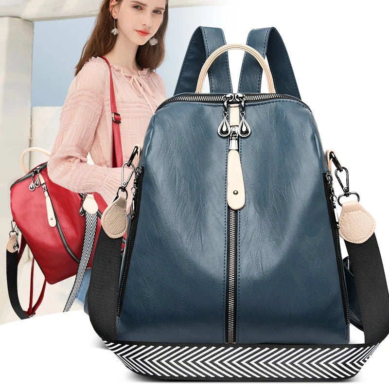 Fashion Backpack Female Soft leather Rucksack Women Shoulder Bag